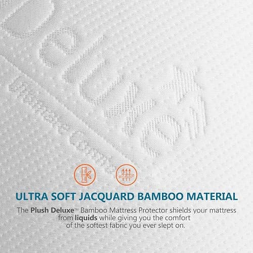 PlushDeluxe Premium Bamboo Mattress Protector – Queen Size, Waterproof, & Ultra Soft Breathable Noiseless Washable Bed Mattress Cover for Comfort & Protection - White thumbnail 2