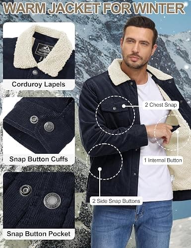 TACVASEN Men's Corduroy Jacket Fleece Sherpa Lined Winter Coats Warm Cotton Casual Trucker Cargo Jacket with Multi Pockets thumbnail 6