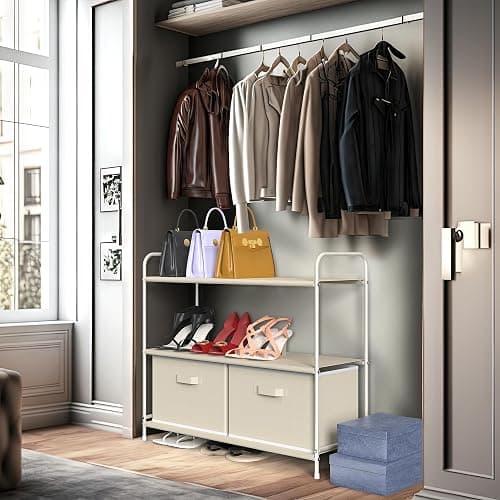 Simple Houseware 3-Tier Closet Storage with 2 Drawers, Beige - Beige thumbnail 2