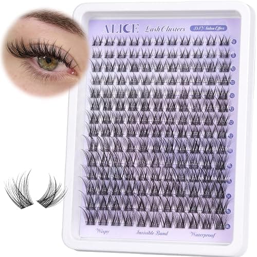 Natural Lash Clusters Wispy Cluster Eyelash Extensions Invisible Band Individual Lashes C-Curly DIY Lash Extension 8-16mm Waterproof Soft Cluster Lashes 168pcs by ALICE - Image 1