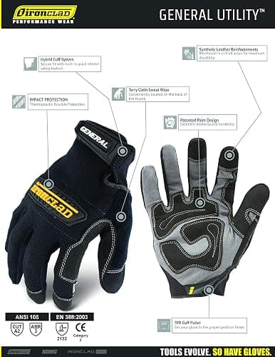 Ironclad General Utility Work Gloves GUG, All-Purpose, Performance Fit, Durable, Machine Washable (1 Pair) Black thumbnail 8