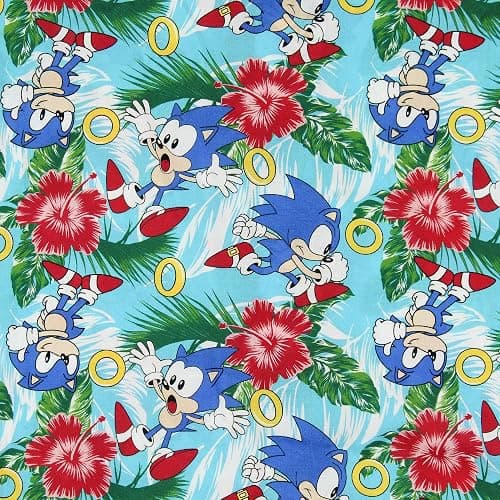 Sonic The Hedgehog Men's Hawaiian Floral Character Design Button-Up Woven Shirt thumbnail 3