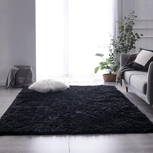 TABAYON Shaggy Black Rug, 2x3 Area Rugs for Living Room, Anti-Skid Extra Comfy Fluffy Floor Carpet for Indoor Home Decorative thumbnail 3