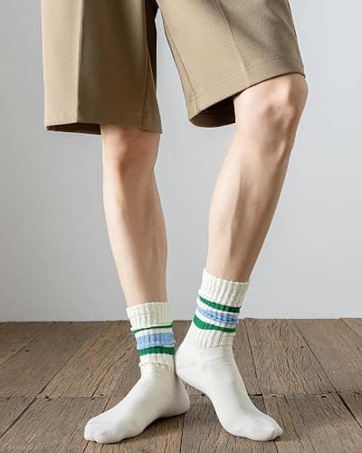 DarkCom Striped Crew Socks 5 Pairs Seamless Toe for Men and Women, Color of Light Cream, Casual Comfort thumbnail 2