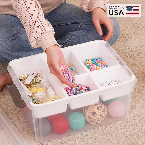 Citylife 17QT Clear Craft Organizers and Storage Box with Removable Tray | Stackable Art Supply Organizer Storage Bins with Lids for Beads, Markers, Sewing, Tools, Playdoh, Coloring Books, Made in USA thumbnail 10