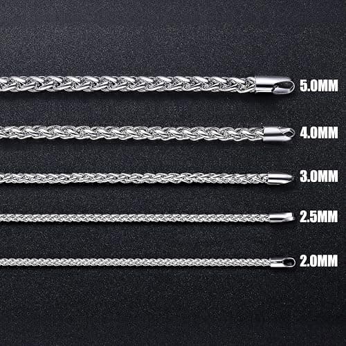 Fiusem Wheat Chains for Men and Women, 2/2.5/3/4/5mm Silver Tone Necklace Chain, Stainless Steel Mens Necklace 16-28 Inch - 20 Inches - Silver 2.5MM thumbnail 2