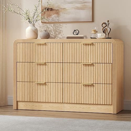Decofy Fluted Drawers Dresser for Bedroom, Wood Dressers with Gold Handles, Modern Dressers with Wave Texture, Large Storage Chest of Drawers, Bedroom Dresser Organizer 47'' & 6 Drawers (Natural Oak) thumbnail 5