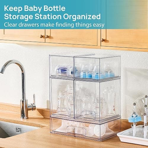Vtopmart Stackable Storage Drawers Set of 5, Clear Plastic Organizer Bins for Baby Bottle, Beauty Supplies Storage, Ideal for Kichen Countertop, Vanity, Bathroom, Cabinet, Pantry Organization thumbnail 4