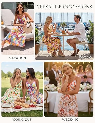 GRACE KARIN 2026 Women's Spaghetti Strap Resort Wear, Summer Beach Maxi Sundress, Floral Vacation Dresses with Pockets thumbnail 6