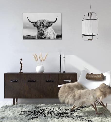 Highland Cow Wall Art Canvas Print Black and White Animal Canvas Picture Framed Art Wall Decor for Bedroom Bathroom (20x30 inch) thumbnail 5