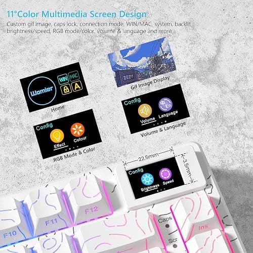 Womier SK80 75% Percent Keyboard with Color Multimedia Display Mechanical Gaming Keyboard Topographic, Hot Swappable Gasket Mount RGB Creamy Key Board Pre-lubed POM Switch for Mac/Win,White thumbnail 3