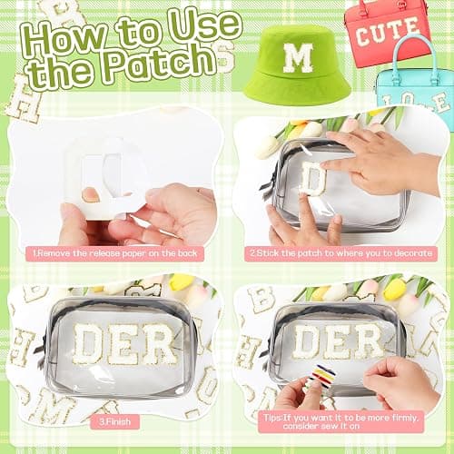 NICEVINYL Chenille Letters Patches Self-Adhesive: 52pcs White Patches | Preppy Varsity Self Adhesive Letters Patches for Clothing - Initial Stickers Patches for Trucker Hats Makeup Bags Backpacks thumbnail 3