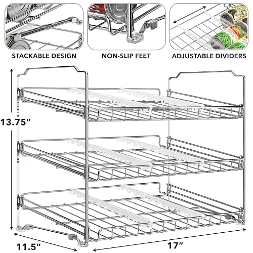Simple Houseware Stackable Can Organizer Rack for Pantry/Cabinet – 11.5" D x 17" W x 13.75" H, Holds 36 Cans, 3-Tier Can Food Storage Dispenser, Chrome thumbnail 3