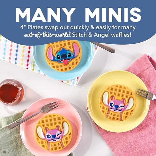 Disney Dash MultiMaker® Mini System Removable Plate Set - Ceramic Coating Replacement Plates for Waffle Breakfast - Waffle Maker Not Included - 4-Inch - 2-Pack - Stitch & Angel thumbnail 3