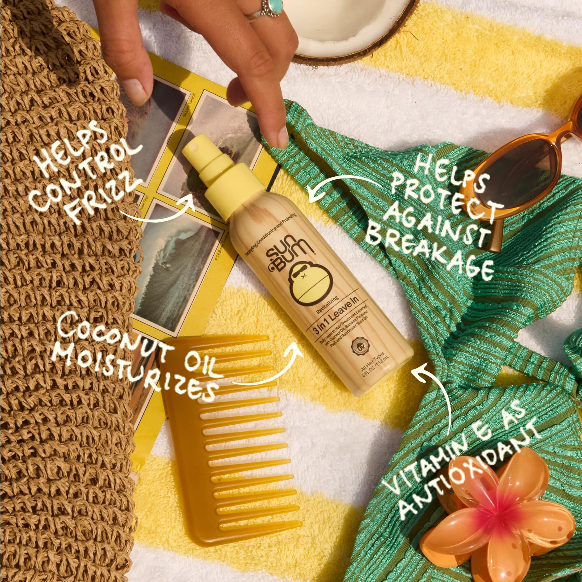 Sun Bum 3-in-1 Leave-In Conditioner Spray - Vegan & Cruelty Free - Detangles, Conditions & Protects Hair - 118ml thumbnail 3