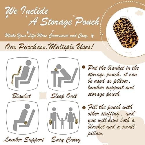 BNuitland Leopard Print Fleece Flannel Throw (50x40inch) with Storage Pouch, 300 GSM Double Sided Lightweight for Bed Sofa Travel, Super Soft Fuzzy Fluffy Cheetah Print Blanket for Babys/Kids/Pets thumbnail 2