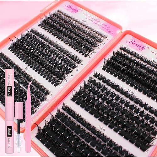 Bransfy Lash Clusters Kit 50D 60D 80D 100D 120D 150D Eyelashes Clusters Kit 8-16mm Individual Lash Extension Kit D Curl Fluffy False Eyelashes with Tweezer Bond and Seal DIY at Home (Kit 50D-150D) thumbnail 5