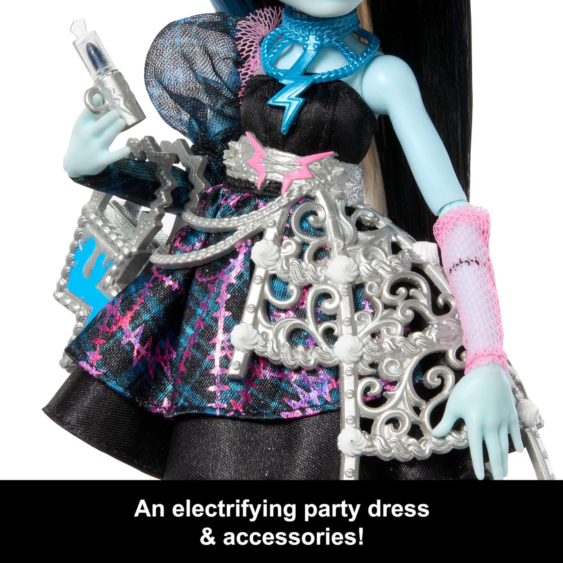 Monster High Scary Sweet Birthday Doll, Frankie Stein in Black Party Dress with Themed Accessories Like Invite, Balloon, Toy, Lipstick and More thumbnail 4