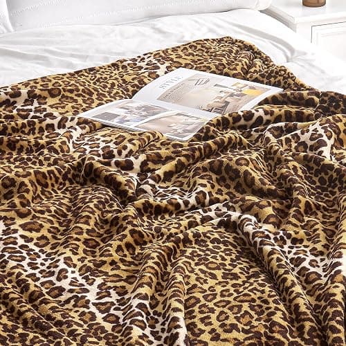 Edenleaf Leopard Print Blanket Fleece Throw for Bed Sofa Travel and Camping, Super Soft Cozy Fluffy Plush Cheetah Print Blanket for All Seasons 50"x60" (Dark Brown) thumbnail 4