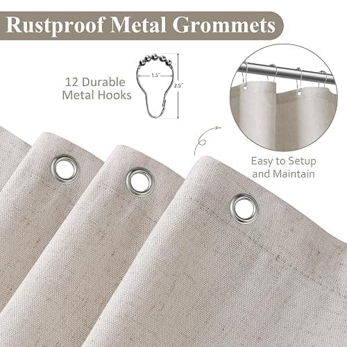 Naturoom Oatmeal Linen Shower Curtain, Cloth Textured Fabric Shower Curtain Set with Hooks, Simple Elegant Modern Farmhouse Country Ultra Thick Bath Curtains for Bathroom,Water Repellent,72x80 thumbnail 5