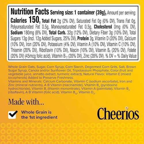 Cheerios Confetti Breakfast Cereal Cup, Gluten Free, Single Serve, 1.4 oz | Vanilla Flavor with Rainbow Sprinkles, 22g Whole Grain per Serving, 12 Vitamins & Minerals, No Artificial Flavors thumbnail 2