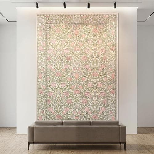 *BOUGHT, Heather* GarveeHome Pink and Green Vintage Floral Washable Rugs 8x10 for Living Room Boho Retro Botanical Rug Low Pile Stain Resistance Non Slip Carpet for Bedroom Nursery Dining Room thumbnail 4