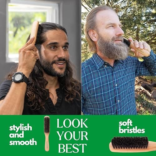 GranNaturals Boar Bristle Slick Back Hair Brush - Soft/Medium Smoothing Hairbrush to Style, Polish, & Lay Hair Down Flat to Create a Sleek Frizz Free Hairstyle for Women and Men - Wooden Handle thumbnail 6