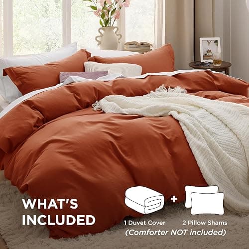 Bedsure Terracotta Duvet Cover King Size - 3 Pieces Prewashed Cotton-Like Extra Soft Bedding Set, Includes 1 Duvet Cover 104x90 Inches with Zipper Closure & 2 Pillow Shams, Comforter Not Included thumbnail 3