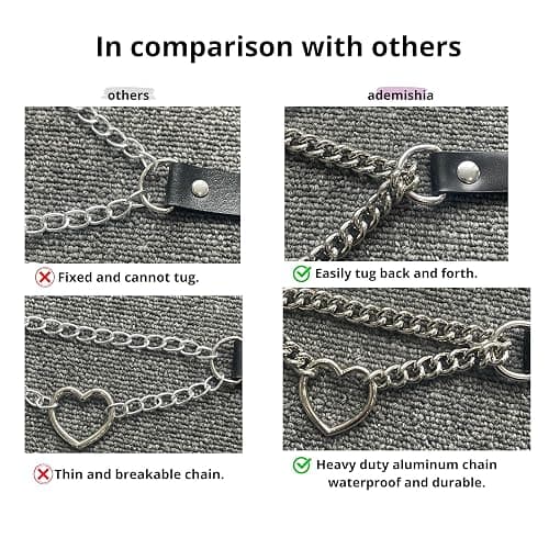 ADEMISHIA Black/Pink Leather Choker Necklace For Women, Handmade Adjustable Chain Collar with Metallic Heart Ring - Pink&Black thumbnail 3