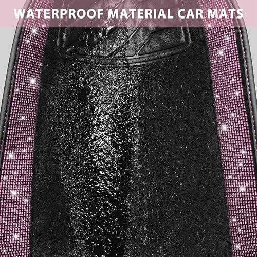 CAR PASS Bling Diamond Car Floor Mat Shining Rhinestones Carpet, Sparkly Glitter Crystal Anti-Slip PVC Heel Pad Automotive Universal Fit for SUV Sedan Car Van, 4pcs for Girl Cute Women, Black Pink thumbnail 6