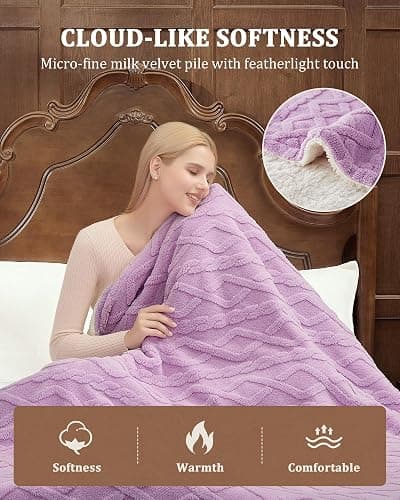 CAROMIO Electric Blanket Queen Size Dual Control - Thick Tufted Sherpa Heated Blanket with 10 Heating Levels and 10 Time Settings, ETL Certified Fast Heating Blanket Queen Size 84"×90", Purple thumbnail 2