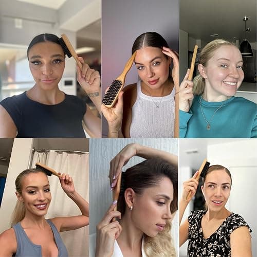GranNaturals Boar Bristle Slick Back Hair Brush for Sleek Ponytail Bun & Smoothing Baby Hairs, Flyaways, Edge Control - Backcombing & Teasing Hairbrush with Wide Rat Tail for Sectioning & Parting thumbnail 9
