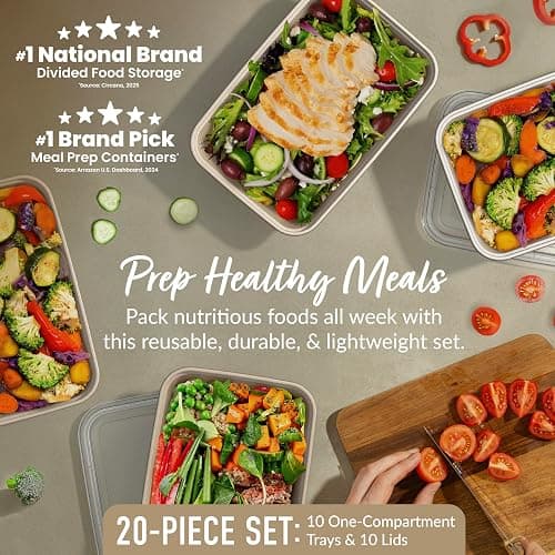 Bentgo Prep - 20-Piece 1-Compartment Reusable Meal Prep Containers with Lids, PFAS & BPA Free Materials, Durable, Microwave, Freezer, & Dishwasher Safe To Go Food Storage (Gold) thumbnail 3