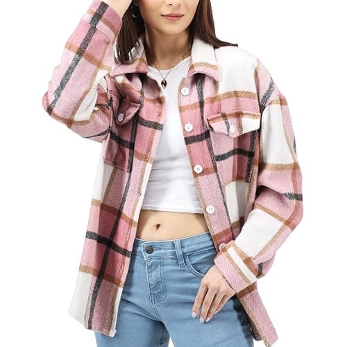NY Threads Women's Flannel Shirt Plaid Shacket Fall Outfit Relaxed Fit Button Down Long Sleeve Top Casual Jacket for Women - Image 1