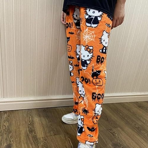 BIUGNVW Anime Pajamas Pants Women Cartoon Family Christmas Pajama Pants Kawaii Flannel Pajama Pants Black and Pink thumbnail 3