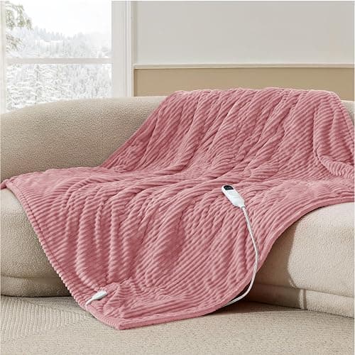 Bedsure GentleSoft Heated Blanket Electric Throw - Soft Ribbed Flannel Electric Blanket, Heating with 4 Time Settings, 6 Heat Settings, and 3 hrs Timer Auto Shut Off (50x60 inches, Bridal Rose) - Image 1