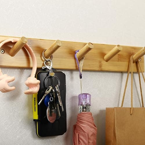 SKOLOO Coat Rack Wall Mount 17 inch, 5 Hooks, Bamboo, Shaker Style, Natural | Wooden hooks for wall, painted finish, 100-lb cap, entry/bath/bed, hanging backpack coat towel hat, 16" stud spacing thumbnail 6