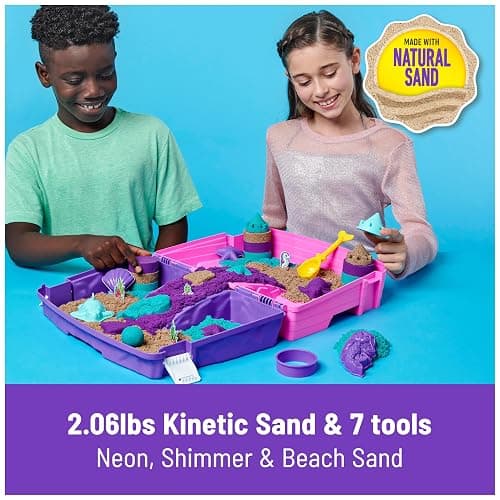 Kinetic Sand, Mermaid Palace Playset Folding Sandbox with 2.06lbs Play Sand (Neon Purple, Shimmer Teal & Beach), Tools, Sensory Toys, Holiday Gifts & Stocking Stuffers for Kids Ages 3 and up thumbnail 3