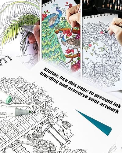 Blissful Scenes Adult Coloring Book - Features 50 Original Hand Drawn Designs Printed on Artist Quality Paper, Hardback Covers, Spiral Binding, Perforated Pages, Bonus Blotter thumbnail 4