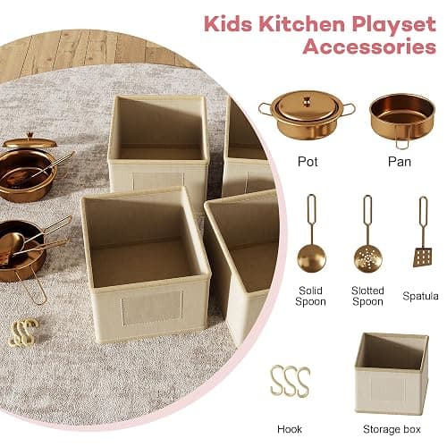 knoworld Play Kitchen for Kids, Wooden Toy Kitchen Set with Smart Storage & Accessories, Toddler Kitchen Playset with Stove & Oven, Pretend Play Set, Gift for Ages 3+, Pink thumbnail 7
