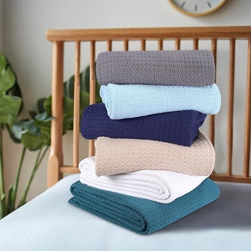 Belizzi Home 100% Cotton Bed Blanket, Breathable Bed Blanket Twin Size, Cotton Thermal Blankets Twin, Perfect for Layering Any Bed for All Season, Peach thumbnail 6