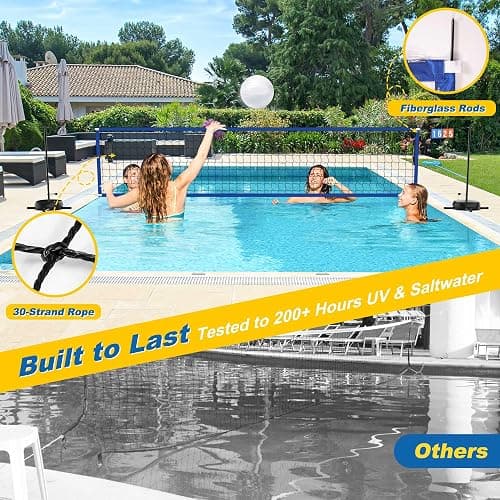 Oswerpon Pool Volleyball Net Set with LED Lights, 15-32FT Width Adjustable | Battery LED Lights, No Solar Needed, Scoreboard, 2 Balls, Pump, Storage Bag thumbnail 5