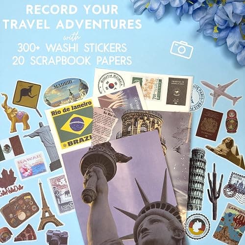 Travel Stickers for Scrapbooking & Journaling - Travel Scrapbook Supplies | 300+ Vintage Washi Stickers for Journaling, 20 Scrapbook Papers, FAYWARE Ephemera for Junk Journals thumbnail 3