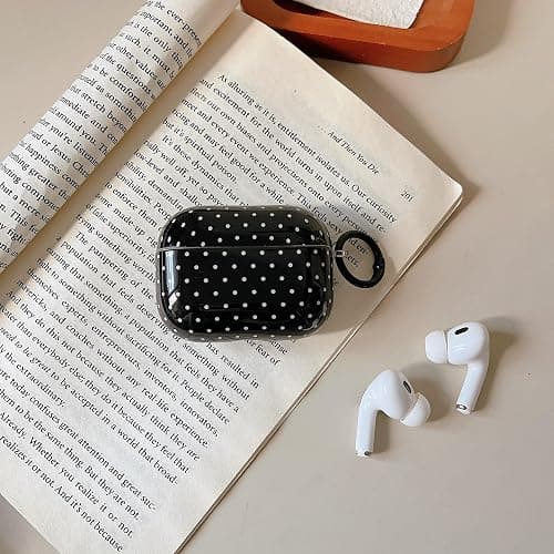 MINSCOSE for AirPods Pro 2nd/1st Generation Clear Case,Cute Polka Dot Pattern Design with Trendy Keychain Ring,Soft TPU Protective Shockproof Case with Cleaner Kit for Airpods Pro/Pro 2-Black thumbnail 6