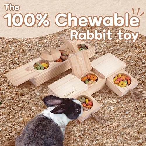 SoulThink® Interactive Wooden Pet Rabbit Toys - Sniff n' Snack Bunny Chew Toys for Rabbit Treats, Suited as Guinea Pig, Hamster for Boredom, Bunny Toys for Rabbits Keep Busy (2 Sets) thumbnail 2
