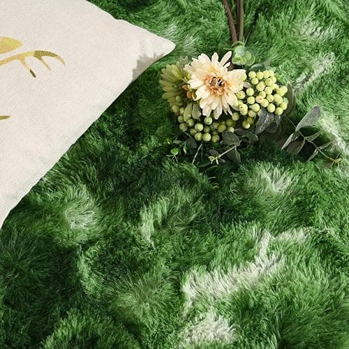 DweIke Fluffy Dark Green Rugs for Bedroom Living Room, 4x6 Feet Soft Plush Shaggy Tie-Dyed Forest Moss Green Girls Boys Kids Rug, Non-Slip and Machine Washable Carpet for Dorm Nursery Decor thumbnail 3