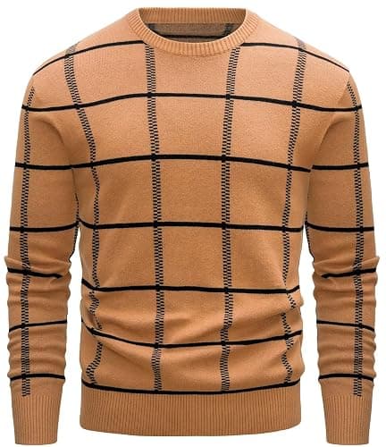 MAGCOMSEN Men's Crewneck Sweaters Cotton Lightweight Plaid Pullover Sweater Warm Casual Fall Winter Sweatshirts - Image 1
