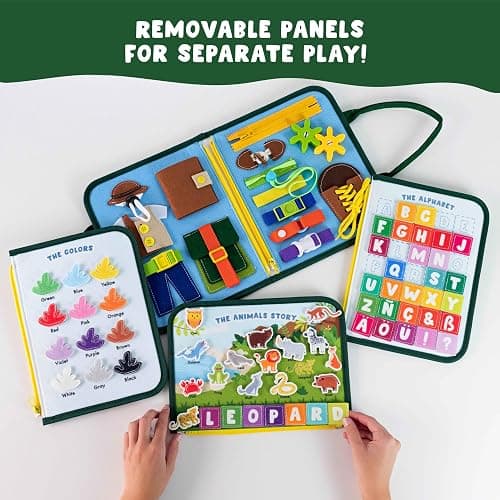 BONNYCO Busy Board for 1 Year Old Animals. Montessori Busy Book for Toddlers 1-3 2-4, Felt Quiet Book Baby. Montessori Toys, Toddler Learning Toys for Travel, Airplane, Car. Educational Activity Board thumbnail 4