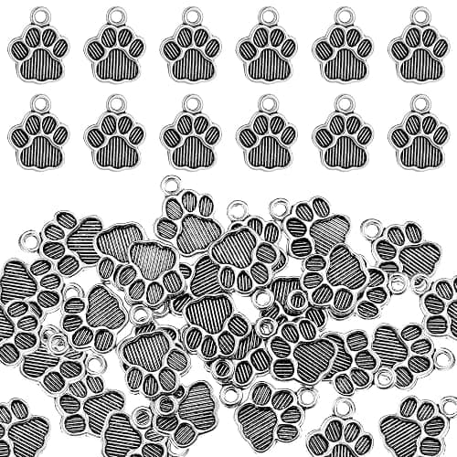 Junkin 120 Pieces Dog Paw Print Charms Animal Footprint Pendants 15x12 mm Metal Puppy Prints Charms for Jewelry Making DIY Necklace Bracelet(Ancient Silver) - Image 1