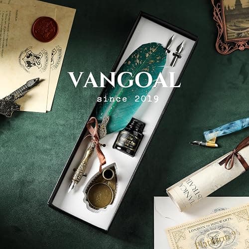 VANGOAL Vintage Green Feather Pen and Ink Set, Classic Series Goose Quill Pen with Carving Pen Stand, Calligraphy Pen Nibs, Black Dip Pen Ink, Antique Writing Gift for Writer thumbnail 4
